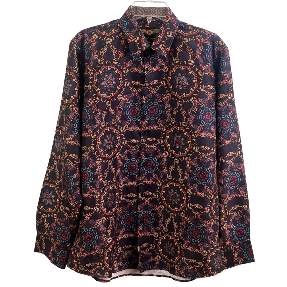 Premiere Mandala Kaleidoscope Geometric Print Long Sleeve Dress Shirt Medium